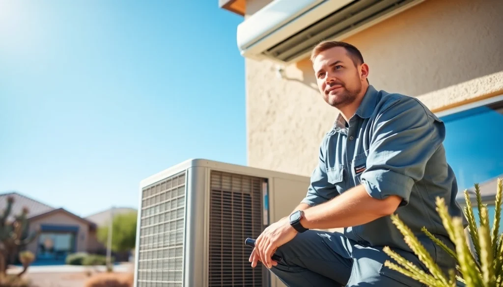 Providing expert ac repair mesa az service with a professional technician inspecting an AC unit.